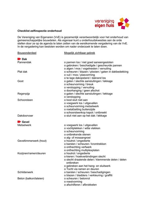 vereniging eigenhuis checklist